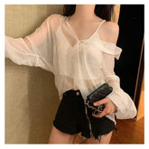 Blusa informal sexy de gasa transparente